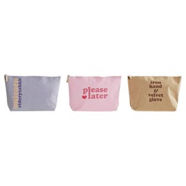 DKD Toiletry Bag Home Decor Canvas Blue Pink Brown Polyester Shabby Chic (32.5 x 8 x 21 cm) (Pack of 3), Colourful