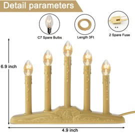 5 Lights Electric Window Candles,Flameless Christmas Candle Lights with 3 C7 Clear Bulbs, Plug in Electric Candles for Indoor Window Table Party Christmas Decorotions, Ivory