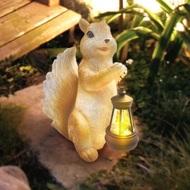 Solar Squirrel Garden Statue, Animals Solar Garden Decor Outdoor Statues, Resin Yard Solar Light Decorations, Animals Outdoor Ornaments