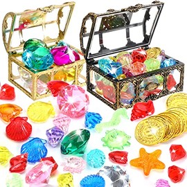 70 Pcs Diving Gem Pool Toys Colorful Summer Swimming Diamonds Acrylic Gemstones with 2 Treasure Pirate Boxes Golden Mesh Bag for Parties and Games Birthday Wedding Decoration Gems Underwater Party Toy