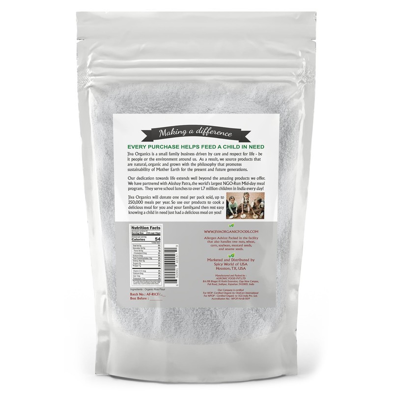 Jiva Organics Premium White Rice Flour 2 LB Bag -