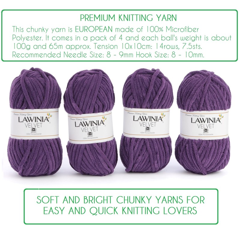 LAWINIA -Velvet Premium Soft Chenille Yarn Chunky, Velvet Yarn Crochet,