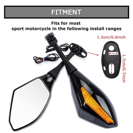 PSLER Motorcycle Rear View Mirrors with LED Light for CBR600RR F4 F4I and for most Sport Bike Rear Mirror Replacement (Bright Black)