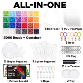 FUNZBO 15000 2.6mm Mini Size Fuse Beads Set - 24 Colors, Toys and Crafts, Arts and Crafts, Kids Room Decorations, Gifts for Girls, Boys, Kids and Teens (Non Standard Size)