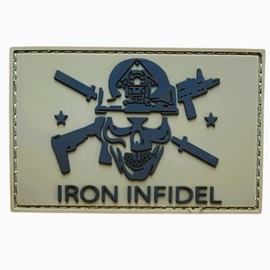 Iron Infidel Parche táctico, logotipo de calavera y bandera de Estados Unidos, parche de moral de PVC 3D, parches patrióticos estadounidenses resistentes para militares, policía, ejército, gorras, chaquetas, pantalones y equipo (logotipo - bronceado)