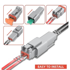 6 Set Kits Deutsch Connector Kit with Wire Crimper - 2 Pin Way Gray Waterproof DT Connector for Car, Truck, Motorcycle, Off-Road Vehicles, and Marine