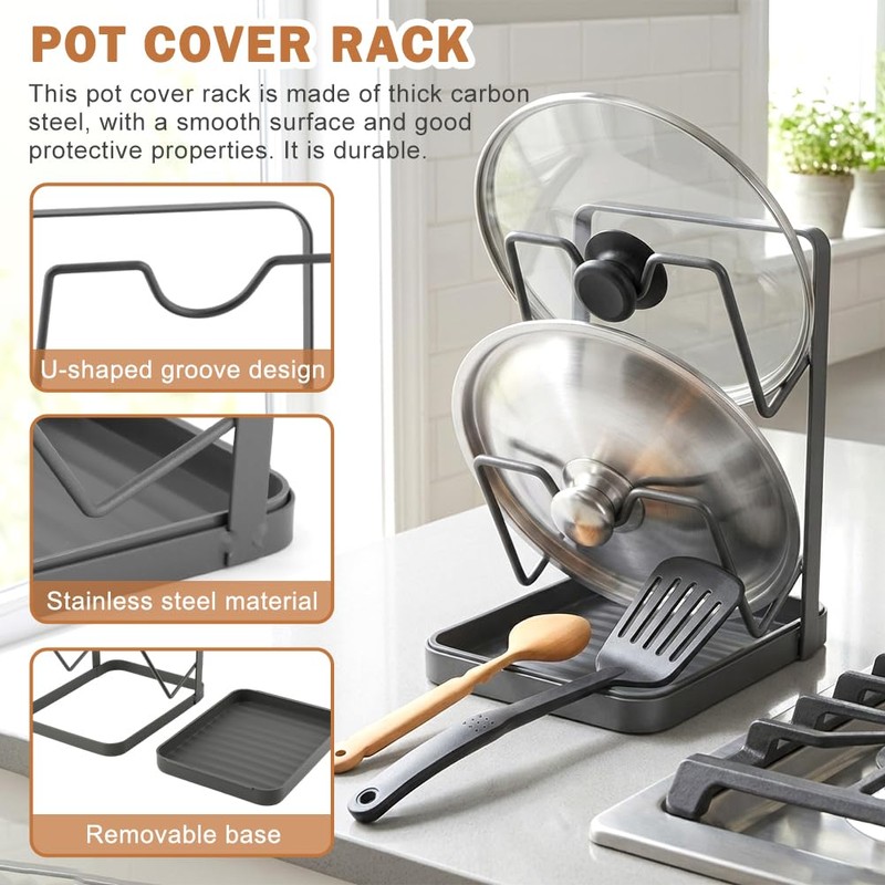 2-Tier Pot Lid Holder with Detachable Drip Tray for stove