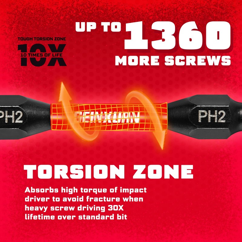 Geinxurn Impact Double End Screwdriver Bit Set, 20Pcs 2.56 In.Reversible