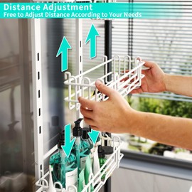 HapiRm 4 Tier Over the Door Shower Caddy, Hanging Shower Caddy with 22 Hooks and 2 Toothbrush Holders, No Drilling Adjustable Hanging Bathroom Organizer - White