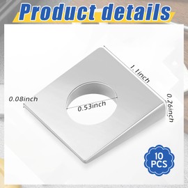 Blulu 10 Pcs 1/2" Square Beveled Washer, 1-1/8" x 1-1/8" Wedge Washers Metal Shims for Leveling Carbon Steel Galvanized 2mm to 6.6mm Thick for Shim Leveling