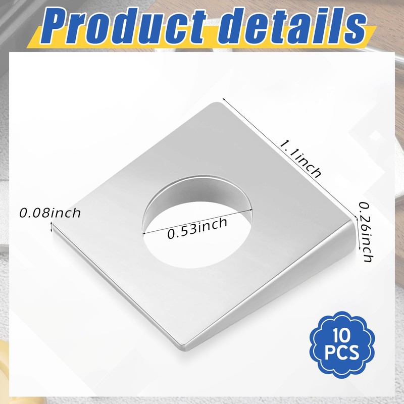 Blulu 10 Pcs 1/2" Square Beveled Washer, 1-1/8" x 1-1/8"