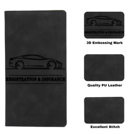 License Wallet Car Document Holder for Glove Box Organizer, Vehicle Registration Case with Insurance Card Organizer, Black PU Leather for Drivers