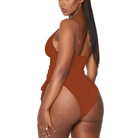 Viottiset Women's Ruched Drawstring One Piece Swimsuit Tummy Control Bathing Suit Burnt Orange X-Large