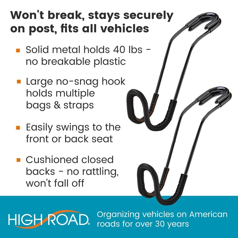High Road Car Hooks for Purses and Bags with Leather