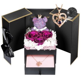 ADDWel Mother Gifts for Mum, Preserved Purple Rose Gift Box with Mum Necklace I Love You in 100 Languages, Eternal Red Roses for Women, Gift for Her Christmas Valentines Mothers Day from Son