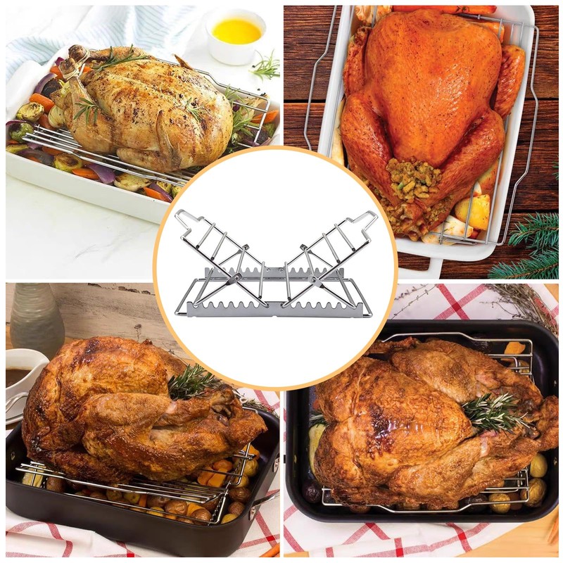 Adjustable Roasting Rack for 9x13 Pan, Stainless Steel Turkey Rack