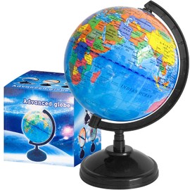 8'' Rotating World Globe with Stand,Decorative Spinning Earth Globe,Geographic Educational World Globe for Kids Classroom Tools,Desk Decorations,Gifts