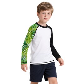 ANGEL CITIZ Boys' Short-Sleeved Crew Neck Swimming Shirt UV Children's Rash Guard UPF 50+ Swimming Shirt Children 125-155, 02-white print