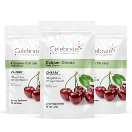 Celebrate Vitamins Bariatric 500mg Calcium Citrate Soft Chews with 500 IU Vitamin D3 – Essential for Gastric Bypass Patients & Bone Health - Sugar & Gluten Free, Cherry (270 Chews)