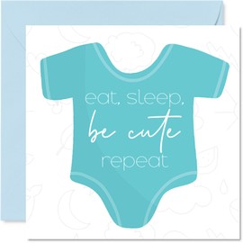 Stuff4 New Baby Boy Card - Eat Sleep Be Cute Repeat - Well Done Congratulations Card for Friends Family Colleague Neighbour, 145mm Welcome To The World Greeting Cards