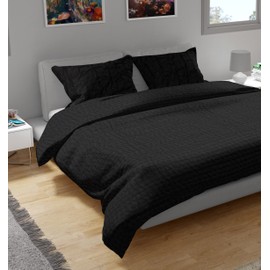 Bless International Handmade Organic Cotton Kantha Quilt Luxury Comforter 3-Pieces Set - Lightweight Block Printed & Stitched - Cal King, Black Color Bedspread (Includes 1 Quilt and 2 Pillow Shams)