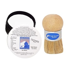 Ergonomic Designed Palm Brush & 8oz All Natural Slow Drying Chalk Furniture Finishing Wax - 2 Pack - 8oz White