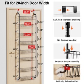 Delamu Over The Door Pantry Organizer, 8-Tier Pantry Door Organizers and Storage, Metal Hanging Spice Rack, Seasoning Organizer, Door Organizer for Home Kitchen Bathroom, Black