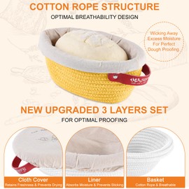 Banneton Bread Proofing Basket Set Made with Cotton Rope,Sourdough Starter Kit with Liners&Covers,bread basket for Artisan Baking, Round&Ova Sourdough Bread Baking Supplies Gift Set