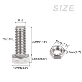 METALLIXITY Hex Head Screws Bolts, Nuts, Flat & Lock Washers Kits (M10x30mm) 8Sets, 304 Stainless Steel Assortment Kit - for Home Appliance
