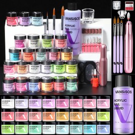 VANSISOS Acrylic Nail Kit for Beginner: Complete Set with 24 Colors Acrylic Powder & Liquid Long Last Durable Quick Dry for Nail Manicure with Nail Drill and Basic Accessories