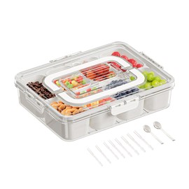 Eanpet Divided Snack Box Container with Lid Handle 8 Compartment Serving Veggie Tray with Forks Portable Travel Fruit Storage Containers for Fridge Stackable Snackle Box Platters for Nuts,Salad,Candy
