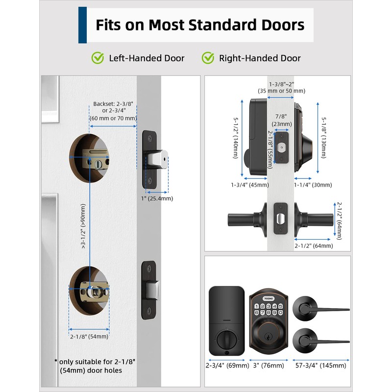 TEEHO TE001L Keyless Entry Door Lock with 2 Handles -