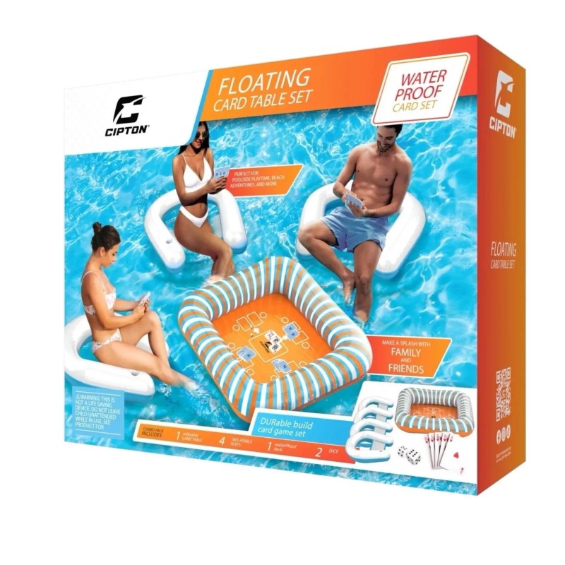 Cipton Floating Card Table Set with Table, & 4 inflables