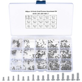 woshilaoDS 800Pcs Tiny Screws for Electronics, Micro Small Pan Head Machine Screws Assortment Kit for Eyeglasses, Watches, Clocks, Mobile Phone, M1/M1.2/M1.4/M1.6/M1.7 (800)