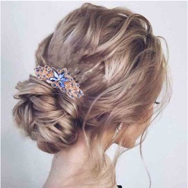 Yheakne Crystal Wedding Hair Clip Blue Rhinestone Hair Clip Bling Bridal Headpiece Decorative Headpiece Crystal Hair Clip Comb Bridal Hair Accessories for Women and Girls (Blue)