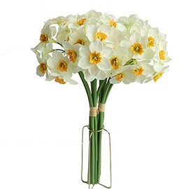 12PCS Artificial Daffodil Tulips Flowers Yellow Spring DIY Silk Flower Arrangement (White)