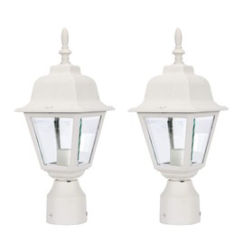 LIT-PaTH Outdoor Post Lighting Fixture Pole Lantern, E26 Medium Base Max 60W, Aluminum Housing Plus Clear Glass, Bulb Not Included, Matte White Finish, 2-Pack