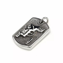 Unbranded Stainless Steel 316 Oxidized Revolver Dog Tag Pendant No-Tarnish lifetime