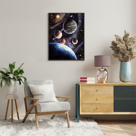 QACEYID Solar System Planets Diamond Painting Romantic Galaxy Diamond Art Kits for Adults, Full Round Gemstone Crystal Cross Stitch Kit, for Wall Decor Club Decor 12 x 16 Inch