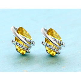 Leafael Wish Stone Stud Earrings with Citrine Yellow Birthstone Crystal for November, Silver-tone