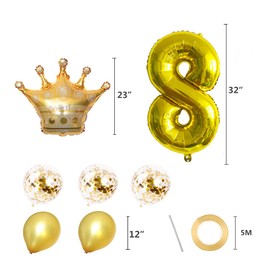 7pcs Crown Balloons Number Balloons for 8th Birthday Party Princess Decoration Supplies (Number 8)