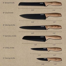 CAROTE 12PCS Knife Set, Kitchen Knife Set with Safe Guards, Stainless Steel Knife Set with Ceramic Coating, Rustproof, Black