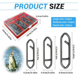330PCS Fishing Speed Clips, High Strength Stainless Steel Speed Clips for Fishing Lures Quick Change, Quick Snap Connector Tackle for Freshwater and Saltwater(S: 110PCS, M: 110Pcs, L: 110Pcs) (Silver)