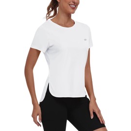 MoFiz Sports Shirts for Women UPF 50+ Sports Shirt UV Protection Shirt Sun Protection Shirt Rash Guards Training Yoga Running Shirt Outdoor Gym, White, L