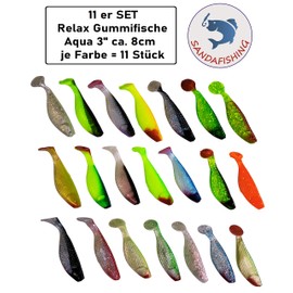 SANDAFishing 11 Relax Kopyto Rubber Fish Aqua 3 Inch Set 8 cm Zander Pike Perch Bait Spider Fishing Rubber Fish Predatory Fish Fishing Lure Partially UV Effect (073 Orange Glitter)