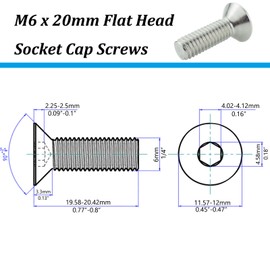 M6 x 20mm Flat Head Socket Cap Screws,Fajoeda 20Pcs M6 Countersunk Bolts 18-8 (304) Stainless Steel Hex Socket Cap Screws