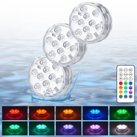 Creatrek Pool Lights with Remote, 10 Color Changing Pool Lights for Above Ground Pools, Battery Operated Submersible LED Lights for Pond, Bathtub, Hot Tub, Party, 3 Pack