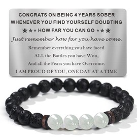 TOLOWOBK 4 Years Sober Gifts for Men Women, 4 Years Sobriety Gifts Sobriety Bracelets with Inspirational 4 Years Sober Wallet Cards, Best 4 Years Clean AA Recovery Sobriety Card for Men Women, Medium,