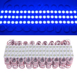 BEAMNOVA 100Ft Extremely Bright Blue Commercial Storefront Light for Business 200pcs 3-LED Modules 12v Adhesive Waterproof Strip Lights, 40-45lm Per LED, Modules Only, Power Supply NOT Included