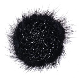 Douqu 1 Pair Fluffy Mink Fur Pompom Decorative Shoe Clips Crystal Beaded Shoe Buckle Formal Ornament Charm (Black)